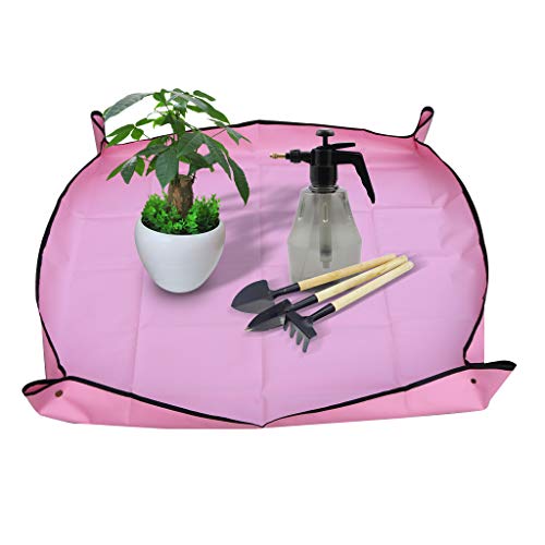 Ymeibe 295×295 Indoor Plant Repotting Mat Foldable Transplanting Work Cloth Waterproof Oxford and PVC Dirty Catcher Gardening Succulent Potting Tarp (Pink)