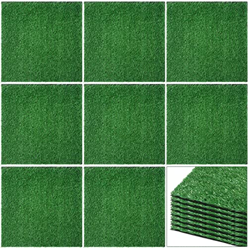 Fake Grass Mat Synthetic Artificial Grass Turf Patch 12 x 12 Inch Garden Grass Tiles Square Mats Realistic Grass Rug with Drainage Hole for Pet DIY Dollhouse Indoor and Outdoor Decoration (8 Pieces)