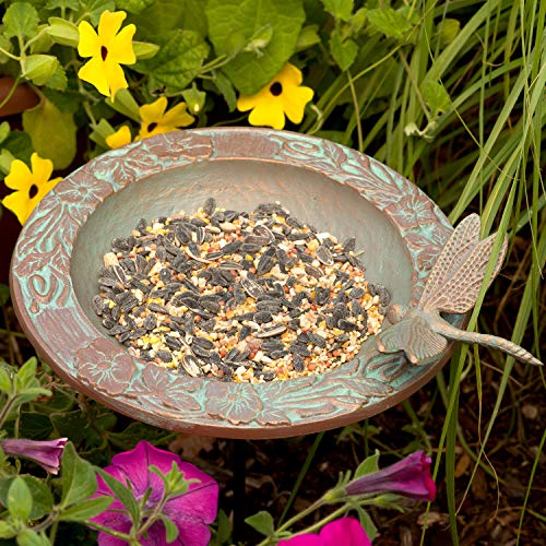 Whitehall Products Dragonfly Garden Bird Feeder Copper Verdi