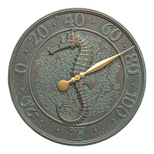 Whitehall Products Seahorse Sealife Thermometer Bronze Verdigris