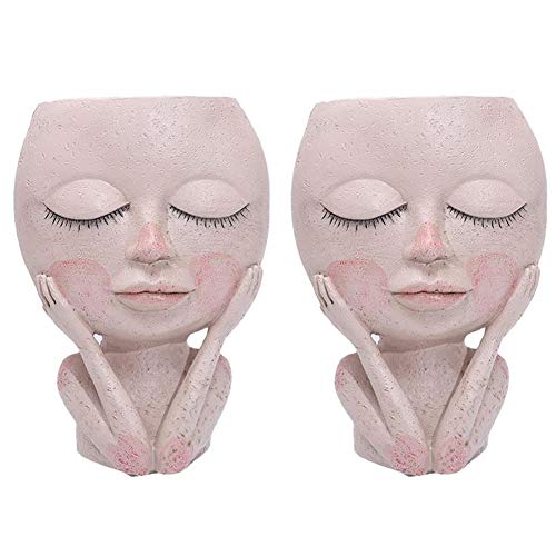 2 PCS Plastic Female Head Face Succulent Planter Indoor Cactus Plant Pots Flower Vases NBHUZEHUA