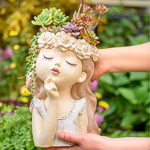 Aygrün Head Planter Succulent Pots Face Flower Pot Cute Resin Cactus Planters with Drainage Creative Decorations Gift for Women Man Office and Garden Decor 73x65x106inch