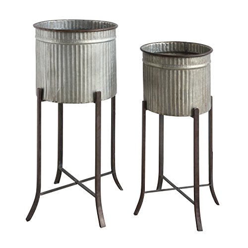 Creative CoOp Corrugated Metal Planters on Stands (Set of 2 Sizes) Silver 2 Count
