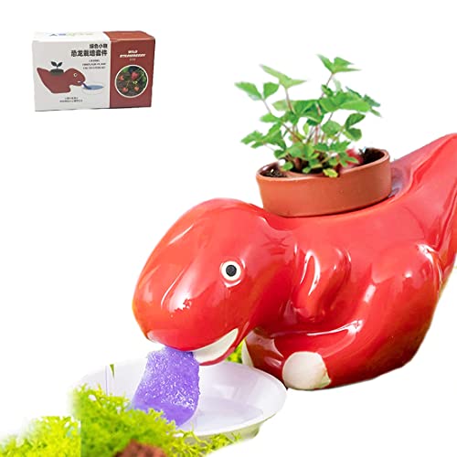 Dinosaur PotDinosaur Succulent PotUSQIYU Self Watering Drinking Dinosaur Tonguewith Drain Holefor Multipurpose Bonsai Vase Creative Cactus Flower Pot (Red)