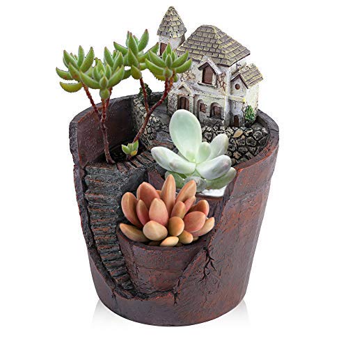 Flower Pot Tiny Creative Succulent Plants Mini Garden Resin Container Giraffe Castle House Design Plant Home Office Deco(Castle)