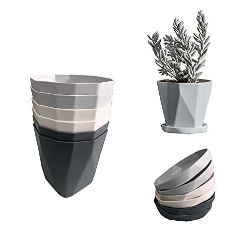 InmeRun 669 inch Plastic Flower Pot 6 Piece 3Color Nordic ins Simple Creative Plant pots Container with Drainage Holes and Trays Used for Office DecorationHome GardeningGarden Flower Plants