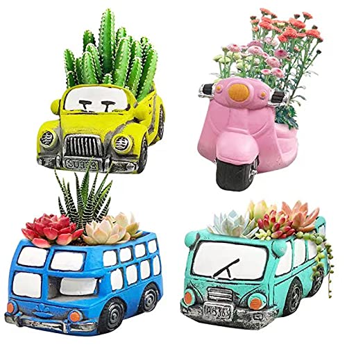 Succulent Pots SmallPlanters for SucculentsPlants HippieDecor  Cute Flower 4 Inch Retro Creative Set with Drainage Hole Fun Mini Cactus Office Desk Home Décor Gardening Bus for Indoor Outdoor