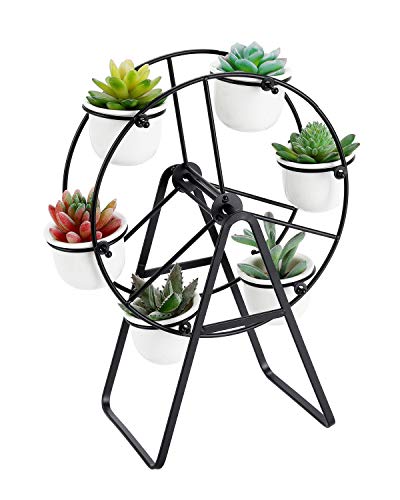 Superbpag Ferris Wheel Stand with 6 Succulent Plant Pots Black