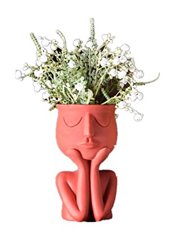 UgyDuky Red Thinking People Creative Flower Pot Holders Resin Flower Pots Succulent Plants Pot Desk Garden Room Decoration Planter for Flower Sedum Succulent Plants