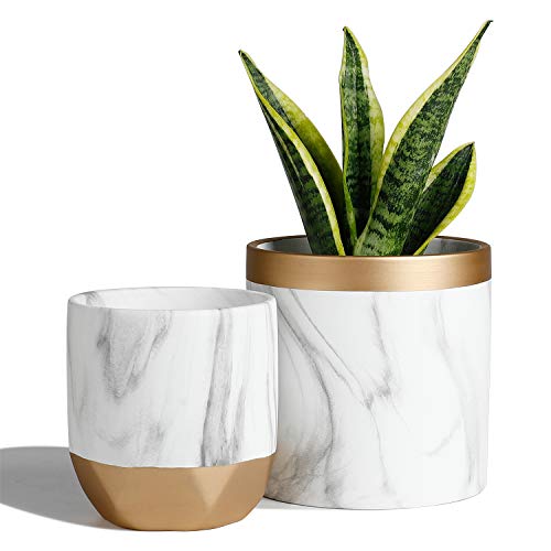 POTEY 053801 Ceramic Planter Flowerpots  6  48 inch Modern Decorative Plant Pot Containers for Aloe Plants Flower Home Decor Indoor(Marble PatternedPlant NOT Included)