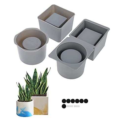 SanSanYa Silicone Concrete Planter Molds Concrete Flower Pots Molds Silicone Planter Mold Succulent Planter Pot Silicone Mold for DIY Homemade Plant Flower Pot Making (SquareRound)