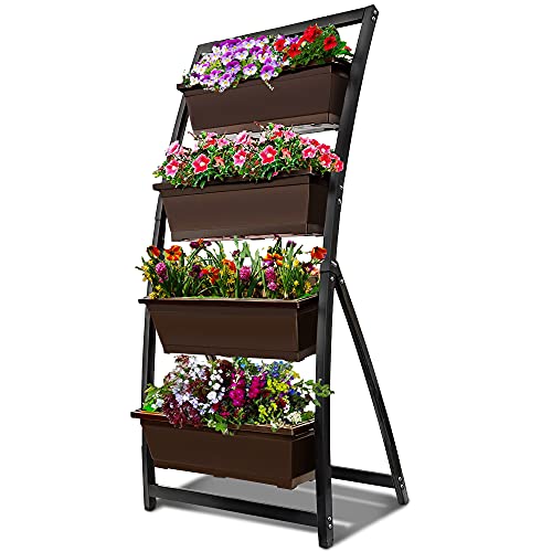6Ft Raised Garden Bed  Vertical Garden Freestanding Elevated Planter with 4 Container Boxes  Good for Patio or Balcony Indoor and Outdoor (1 Espresso Brown)