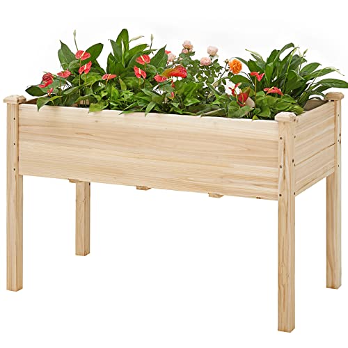 AMERLIFE Raised Garden Bed 48x30x24 Inch Elevated Wood Planter Box for Outdoor Patio Yard Gardening with Vegetables Flower Herb 30 Inch Height 380 lbs Capacity