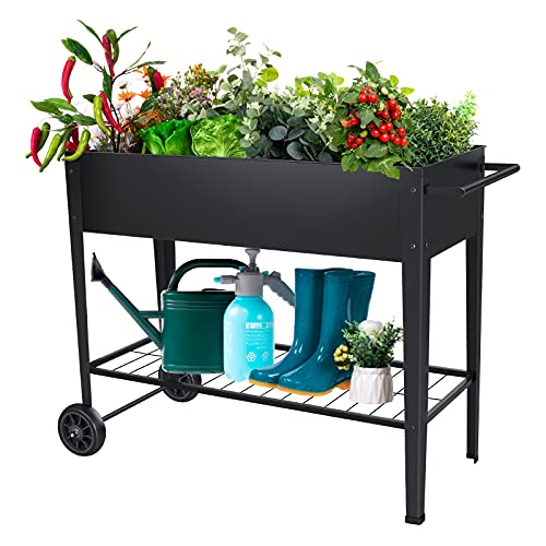 FXW Raised Garden Bed with Legs and Wheels Outdoor Metal Elevated Planter Box for Flower Herbs and Vegetables
