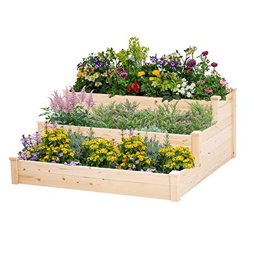 Incbruce 3 Tier 4x4ft Wooden Raised Garden Bed Planter NoBolt Assembly Elevated Flower Bed Boxes Kit for Vegetable Flower Herb Gardening Natural