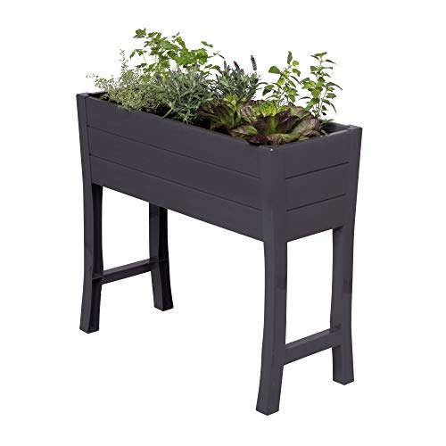 Nuvue Products 26021 36 L x 15 W x 32 H Polymer with Woodgrain Texture Dark Gray Elevated Garden Box