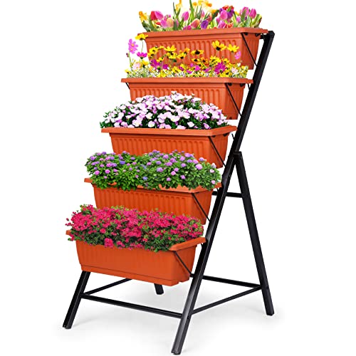 Raised Garden Bed 4Ft Vertical Garden Freestanding Elevated Planters with 5 Tier Food Safe Planter Boxes Indoor or Outdoor Garden Bed for Vegetables Flowers Fruits and Herbs Garden