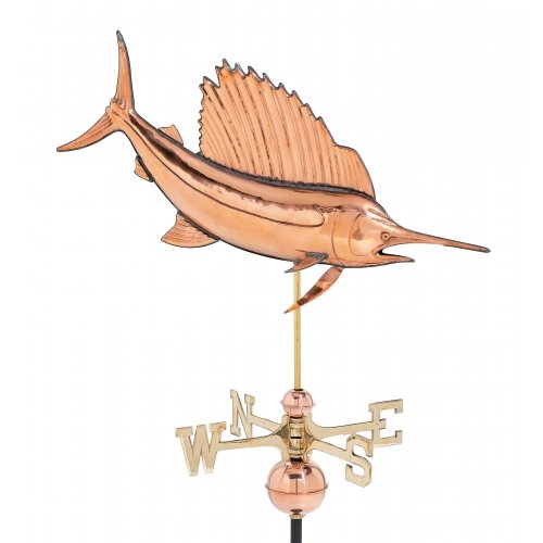 The Kings Bay Sailfish Bill Fish Copper Weather Vane Vintage Old Style Shore Beach