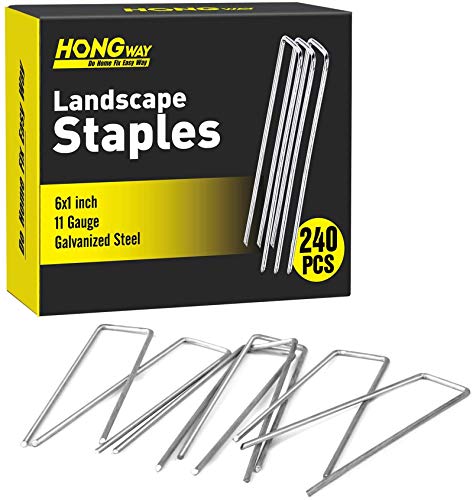 HongWay 240pcs Landscape Staples 6 Inch 11 Gauge Fabric Stakes Galvanized Garden Staples and UShaped Pins for Landscaping Fabric Weed Barrier Irrigation Tubing