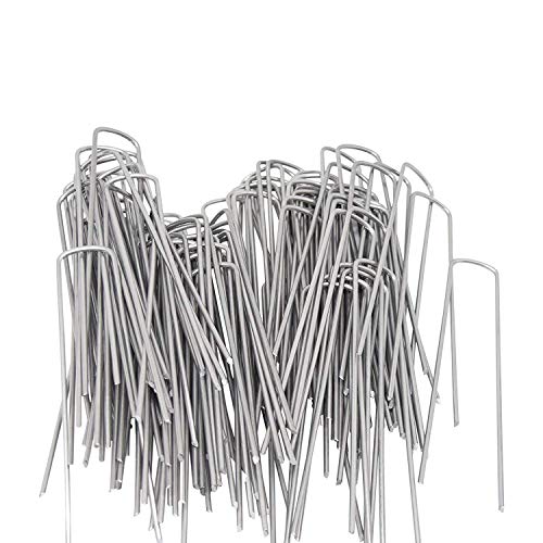 ZHENT 50Pcs 6inch UShaped Garden Securing PegsAntiRust Garden Stake for Irrigation Hoses Ground Sheets and Fleeceetc…