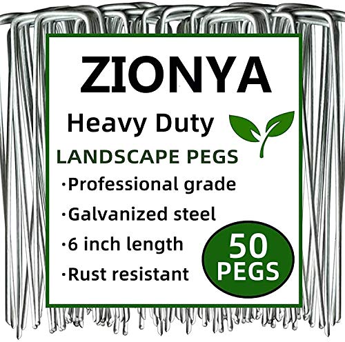 ZIONYA Lawn Stakes 50 PCS 6 Galvanized Landscape Fabric Stakes Tent Pegs Garden Fence Stakes for Ground Cover Drippers Hose Irrigation