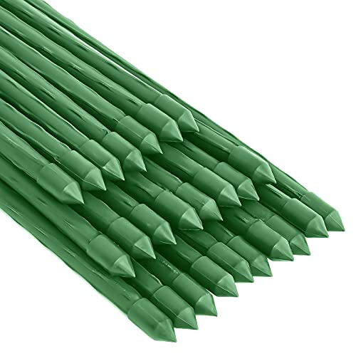 FEED GARDEN Garden Stakes 48 Inch 4ft 25 PackSturdy Plant Metal Sticks SupportPlastic Coated Plant StakesTomato StakesBeansTrees