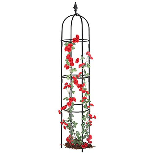 Garden Obelisk Trellis for Climbing Plants Rustproof Plastic Coated Metal Plant Support Garden Tower Trellis Indoor Potted Plant Tomato Plant Cage for Support Rose Vegetable Vines(1 Pack)