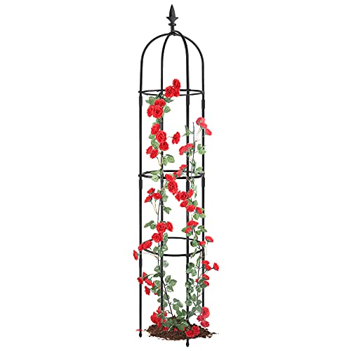 Garden Obelisk Trellis for Climbing Plants Rustproof Plastic Coated Metal Plant Support Garden Tower Trellis Indoor Potted Plant Tomato Plant Cage for Support Rose Vegetable Vines(1 Pack)