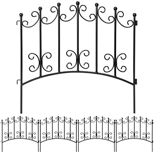 Amagabeli Rustproof Garden Fencing 24inx10ft Decorative Metal Fence Outdoor Folding Landscape Wire Patio Fences Flower Bed Animal Dogs Barrier Border Edge Section Black Decor Picket Panels Fences FC01