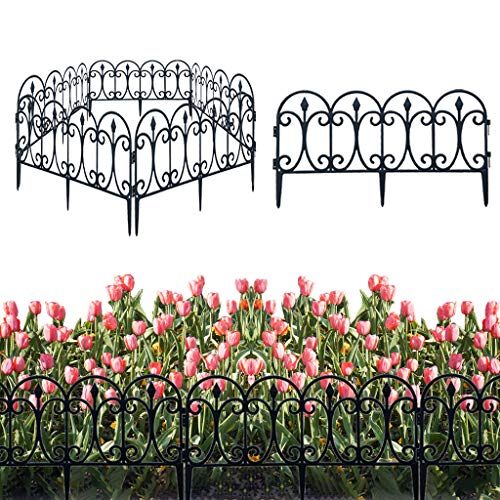 WEYCNCRIUF Decorative Garden Fence 5pcs Rustproof Garden Fencing Border Landscape Wire Border Folding Patio Fences Flower Bed Fencing Animal Barrier for Outdoor Garden Yard Black