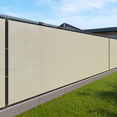 Windscreen4less Heavy Duty Privacy Screen Fence in Color Beige with White Stripes 6 x 50 Brass Grommets 150 GSM  Customized