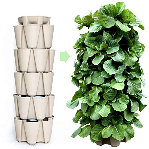 GreenStalk Patented Large 5 Tier Vertical Garden Planter with Patented Internal Watering System Great for Growing a Variety of Strawberries Vegetables Herbs  Flowers (Stunning Stone)