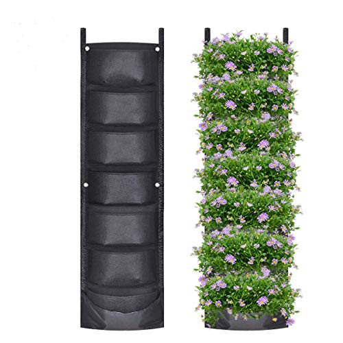 Martine Mall 2 Pack Vertical Hanging Garden Planter with 7 Pockets Deeper and Bigger Felt Wall Mount Planter Pouch Solution for Herbs or Flowers Outdoor Garden and Patio Areas