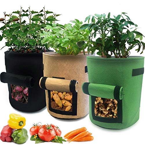Nicheo 3 Pcs 7 Gallon Grow Bag Easy to Harvest Planter Pot with Flap and Handles Garden Planting Grow Bags for Potato Tomato and Other Vegetables Breathable Nonwoven Fabric Cloth