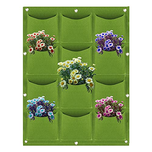 QUUPY 12 Pocket Plant Planting Vertical Wall Hanging BagVertical Wall Garden Planter for Indoor and Outdoor Garden Yard Decoration Green 80x60CM