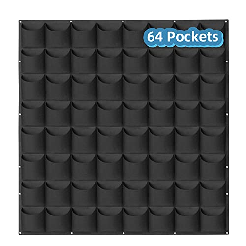 64 Pockets Hanging Planter Bags Hanging Vertical Wall Mounted Plant Planting Grow Bags Herb Garden Planter Outdoor Indoor Growing Bag Gardening Vertical Greening Flower Container(1m×1m Black)