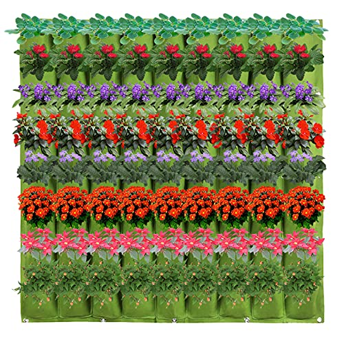 72 Pockets Vertical Wall Garden Planter Hanging Gardening Bags Outdoor Indoor Greening Planter Bags Pouch Flower Herbs Growing Container for Garden Yard Home Decoration (Green 72 Pockets)