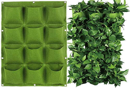 BandTie 12 Pocket Vertical Wall Garden PlanterWall Hanging Planting Bags for Garden Indoor Outdoor Yard Home DecorationGreen