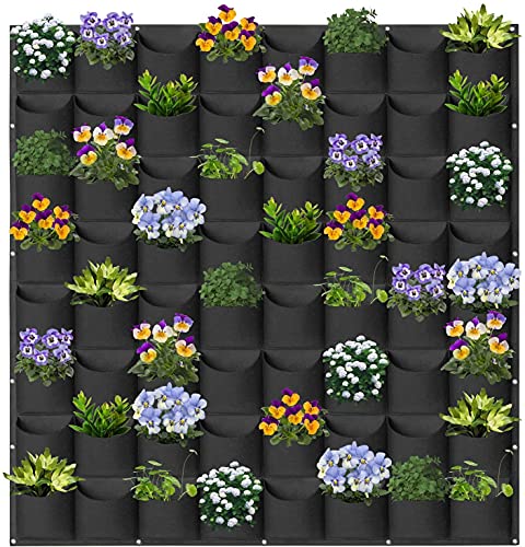 Hanging Planter Bags 64 Pocket Hanging Vertical Wall Planter Planting Grow Bags Outdoor Indoor Gardening Vertical Greening Flower Container Planting Bags Storage Bags（Black）