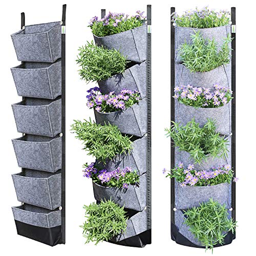 NEWKITS Vertical Wall Garden Planter with 6 Pockets Best Plant Growth Design Large Space Waterproof Breathable Use for Hanging Herb Garden Courtyard Office Home Decoration (Grey)
