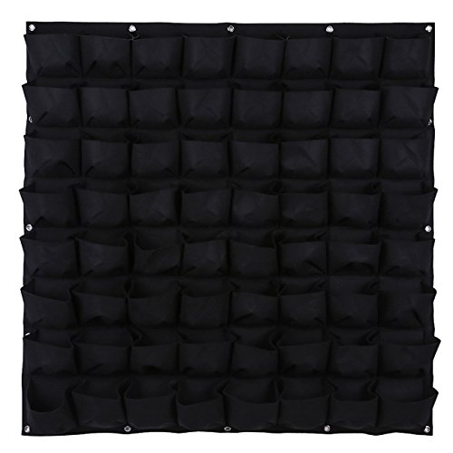 Ogrmar 64 Pockets Vertical Wall Garden Planter Plant Grow Bag for Flower Vegetable for IndoorOutdoor (64 Pockets Black)