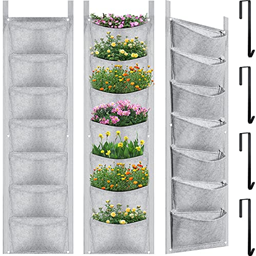 Vertical Wall Garden Planters and Hanging Hooks Wall Hanging Planting Bags with 7 Pockets Waterproof Wall Mount Planter for Yard Garden Balcony Office Home Decoration (Gray6 Pieces)