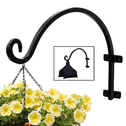 AMHOOK Plant Hook Hanging Basket (16inchesScrews Included) Black Durable Iron Curved Hook for Plants Lanterns Wind Chimes Heavy Duty RustResistant Outdoor Hook