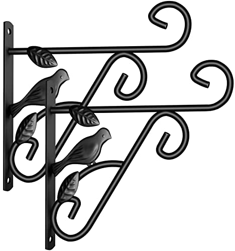 Amagabeli 2 Pack Hanging Plants Bracket 10 Wall Planter Hooks Hangers for Flower Baskets Pot Bird Feeder Wind Chimes Lanterns Patio Lawn Garden Outdoor Indoor Wall Fence Screw Mount Arm Metal Black