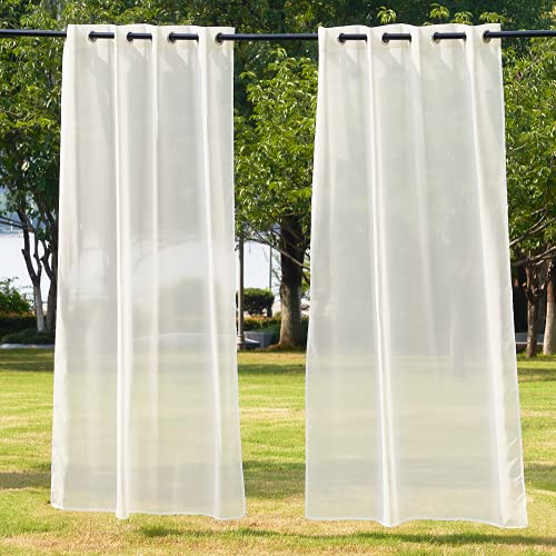 NICETOWN Outdoor Sheer Curtain for Patio Waterproof Rustproof Steel Silver Grommet Indoor Outdoor Lightweight Soft Voile Sheer Drape with Rope Tieback 1 Panel W54 x L84 Beige