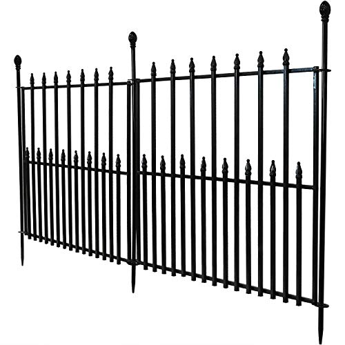 Sunnydaze 2Piece Spear Top Garden Landscape Metal Border Fence Black 29 Inches x 37 Inches Per Panel 6 Feet Overall