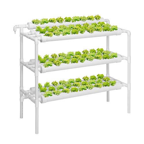 VIVOSUN Hydroponics Growing System 90 Plant Sites 3 Layers 10 PVC Pipes Hydroponic Gardening System Grow Kit with Water Pump Pump Timer Nest Basket and Sponge for Leafy Vegetables