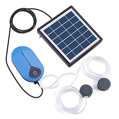 Lewisia Solar Air Pump Kit Battery with Air Hoses and Bubble Stones 3 Working Modes Pond Aerator Bubble Oxygenator 15W