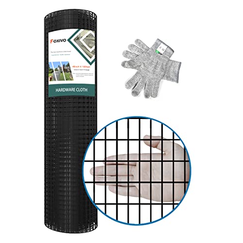 48 x 100 Hardware Cloth Black Vinyl Coated 16 Gauge Welded Mesh Fence for Chicken Coop ​Garden Plant Supports Poultry Netting Gutter Guard Rabbit Fencing
