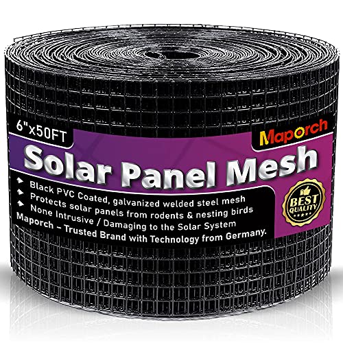 MAPORCH 6 x 50FT Solar Panel Bird Wire Screen Protection Black PVC Coated Bird Barrier Solar Galvanized Welded Steel Mesh Critter Guard Roll Kit Protect Solar Panels from Rodents Squirrel